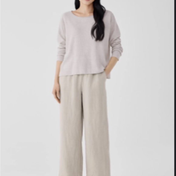 Eileen Fisher Khaki Tan Natural Undyed Organic Linen Wide-Leg Pant - Picture 1 of 15